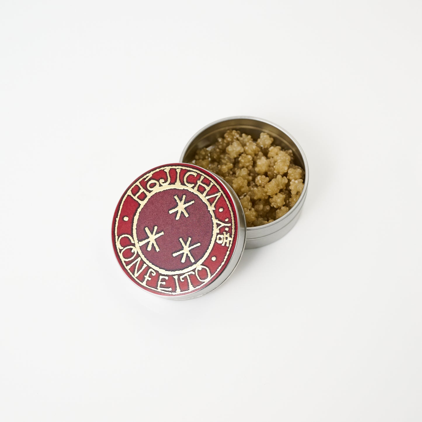 星果庵 ほうじ茶の金平糖 缶を開けたところ